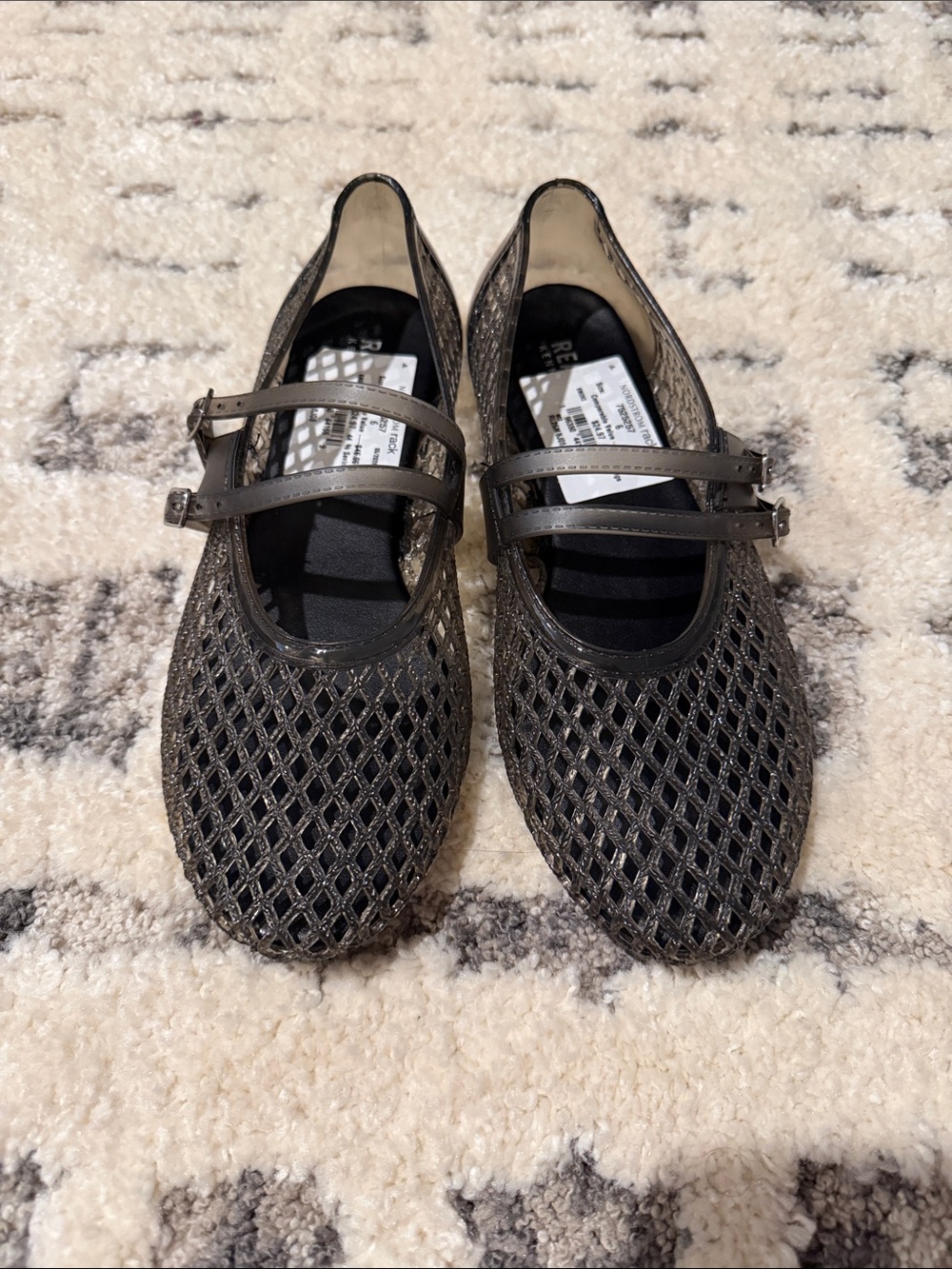 Women's Metallic Charcoal Mary Jane Flats with Double Straps